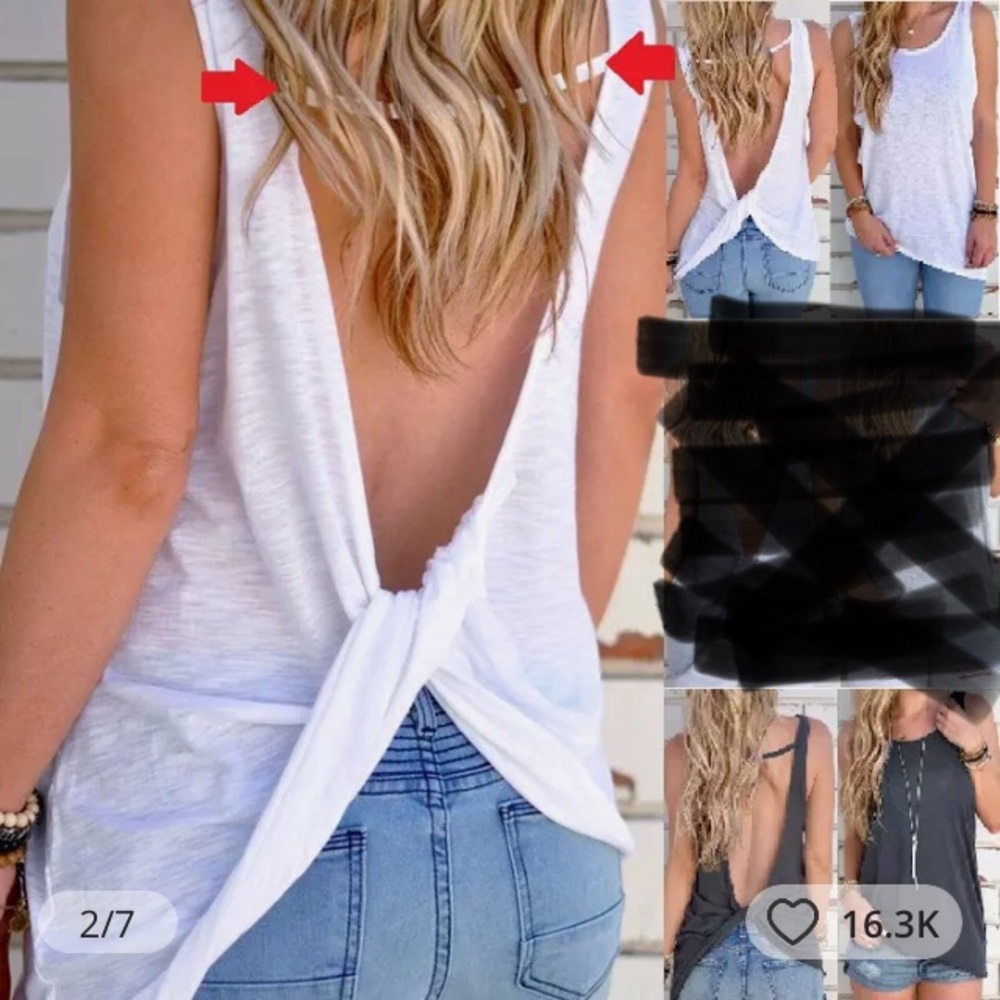 Bundle of 3 Backless Twist Tank Tops: White, Charcoal Dark Grey, & Navy Blue